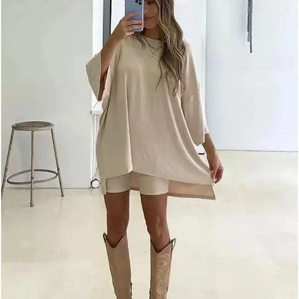 Breezy Lounge Duo – Oversized Shirt & Shorts Set for Ultimate Comfort!