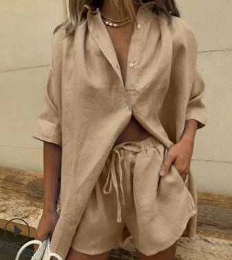 Two-Piece Lapel Shirt & Wide-Leg Pants Set