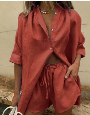 Two-Piece Lapel Shirt & Wide-Leg Pants Set