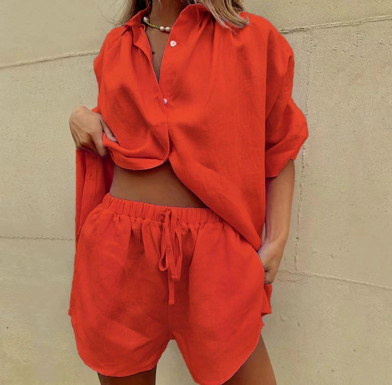Two-Piece Lapel Shirt & Wide-Leg Pants Set