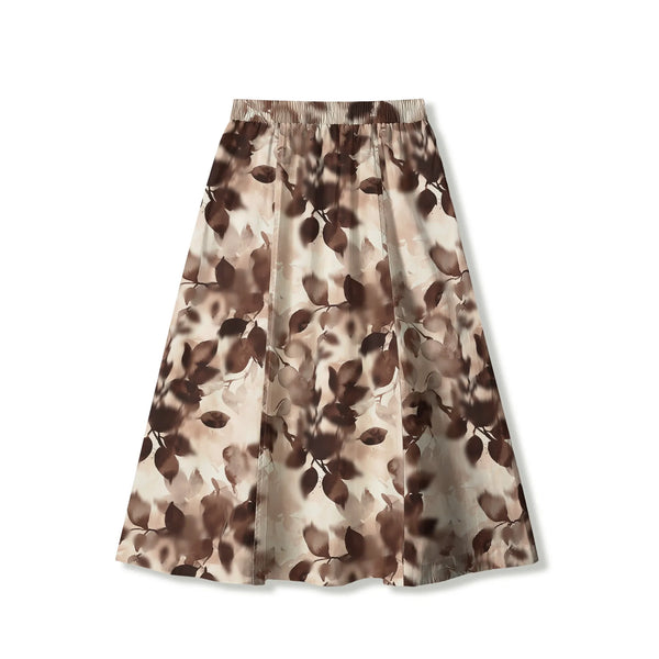 Women's Casual Skirt Elastic Waist with Pockets 100% Cotton Brown Aloha Dappled Shade Of Brown Leaves